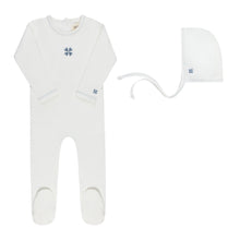 Load image into Gallery viewer, Embroidered Clover Collection - Ivory Blue - Footie + Bonnet
