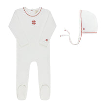 Load image into Gallery viewer, Embroidered Clover Collection - Ivory Pink - Footie + Bonnet

