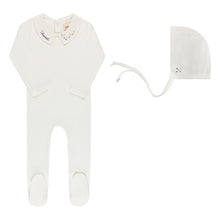Load image into Gallery viewer, Floral Star Embroidered Collar Collection - Ivory Blue - Footie + Bonnet
