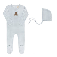 Load image into Gallery viewer, Gingham Teddy Collection - Blue - Footie + Bonnet
