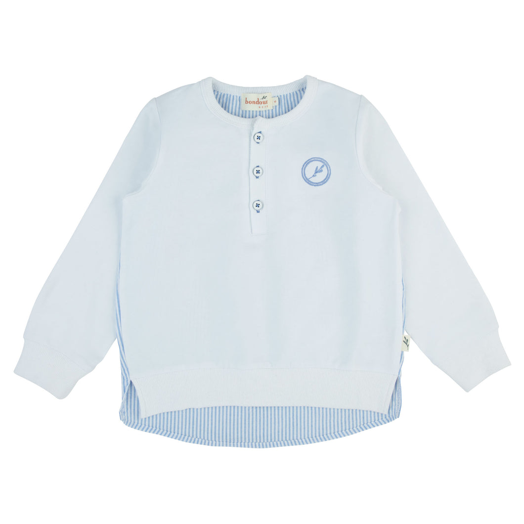Seersucker top - long sleeves - white/blue
