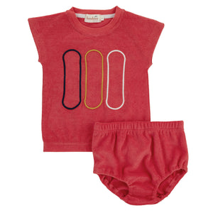 Terry piping 2 pc short set - coral