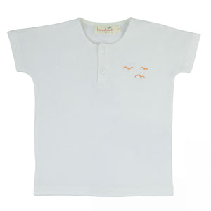 Terry and denim toddler top - white