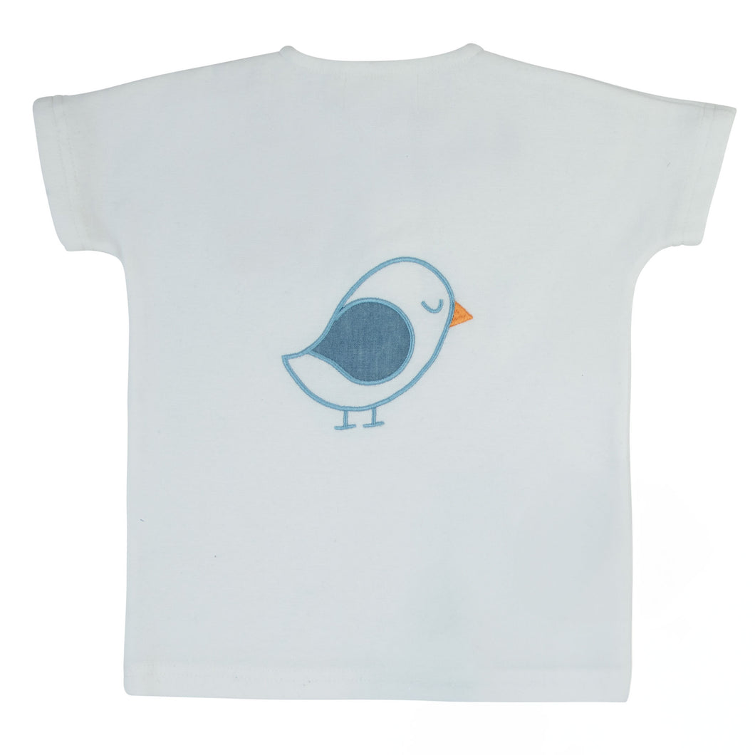 Terry and denim toddler top - white