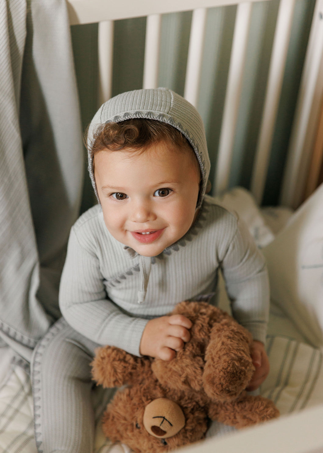 Whip stitch collection - Footie and bonnet - Blue