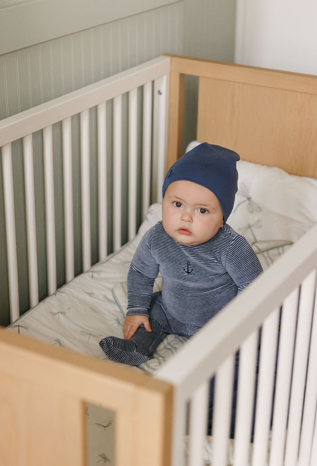 Velour stripe collection - Footie and beanie - Dark blue