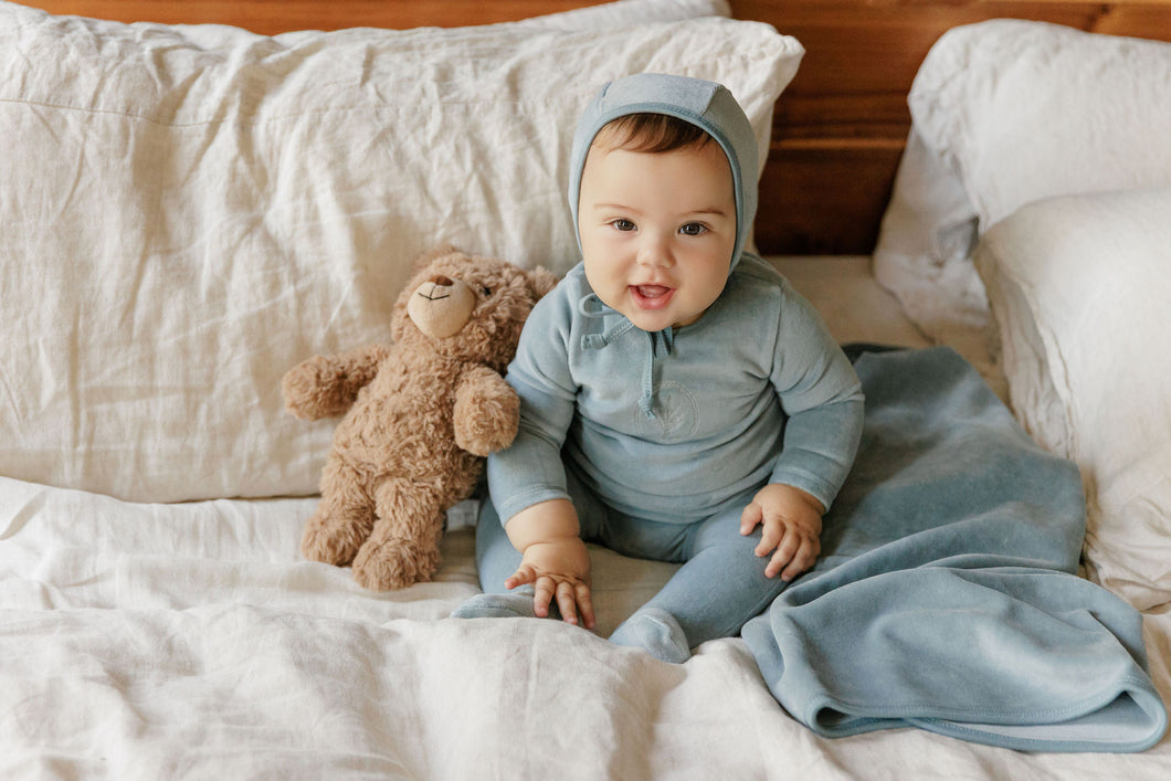 Velour center floral collection - layette set - Blue