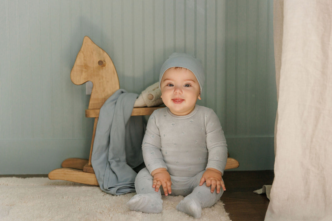 Velour embroidered floral collection - layette set - Blue