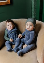 Load image into Gallery viewer, Velour plaid bear collection - Overalls and turtleneck - Blue
