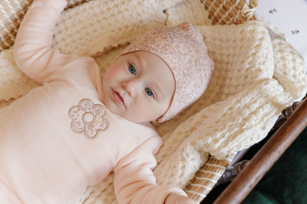 Velour liberty floral footie and beanie - Pink floral
