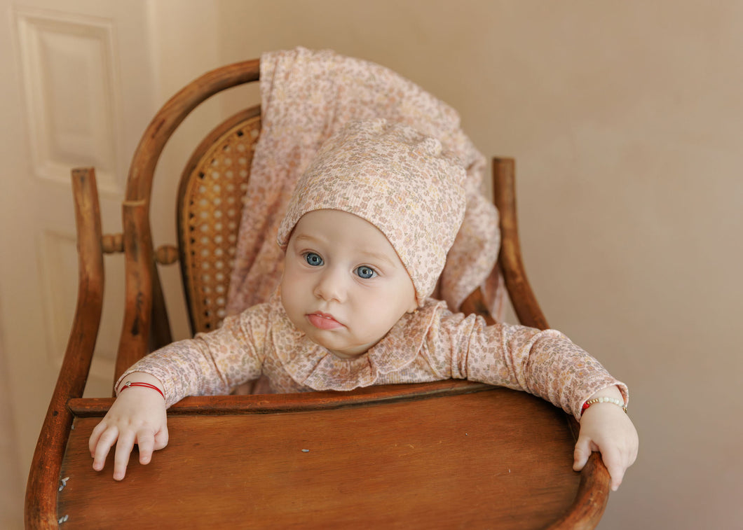 Cotton liberty print footie and beanie - Pink floral