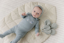 Load image into Gallery viewer, Cross Stitch Duckling Collection footie and bonnet - Blue
