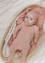 Load image into Gallery viewer, Velour embroidered floral collection - Footie - Pink
