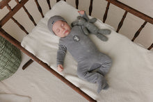 Load image into Gallery viewer, Bunny Pin Dot Collection - Blue - Footie + Bonnet

