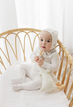 Load image into Gallery viewer, Floral Embroidered Collar Collection - Ivory Blue - Footie + Bonnet
