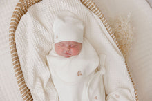 Load image into Gallery viewer, Organic embroidered cherry pointelle layette set - Girls cream
