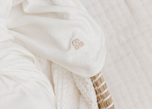Organic embroidered cherry pointelle layette set - Girls cream