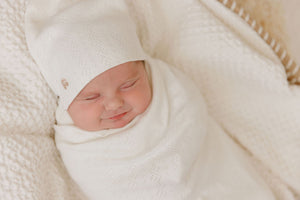 Organic embroidered cherry pointelle layette set - Girls cream