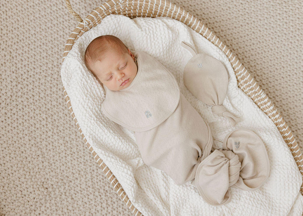 Organic embroidered cherry pointelle layette set - Beige