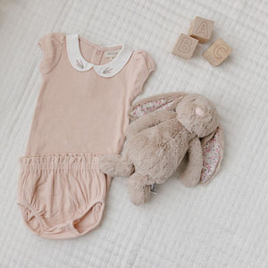 Organic embroidered collared collection 2 pc set - pink heather