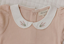 Load image into Gallery viewer, Organic embroidered collared collection romper - pink heather
