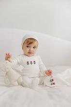 Load image into Gallery viewer, Cotton Crossstich Tulip Collection footie and beanie - Ivory/pink
