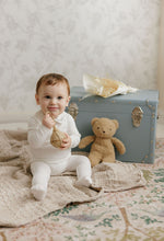 Load image into Gallery viewer, Floral Star Embroidered Collar Collection - Ivory Blue - Footie + Bonnet
