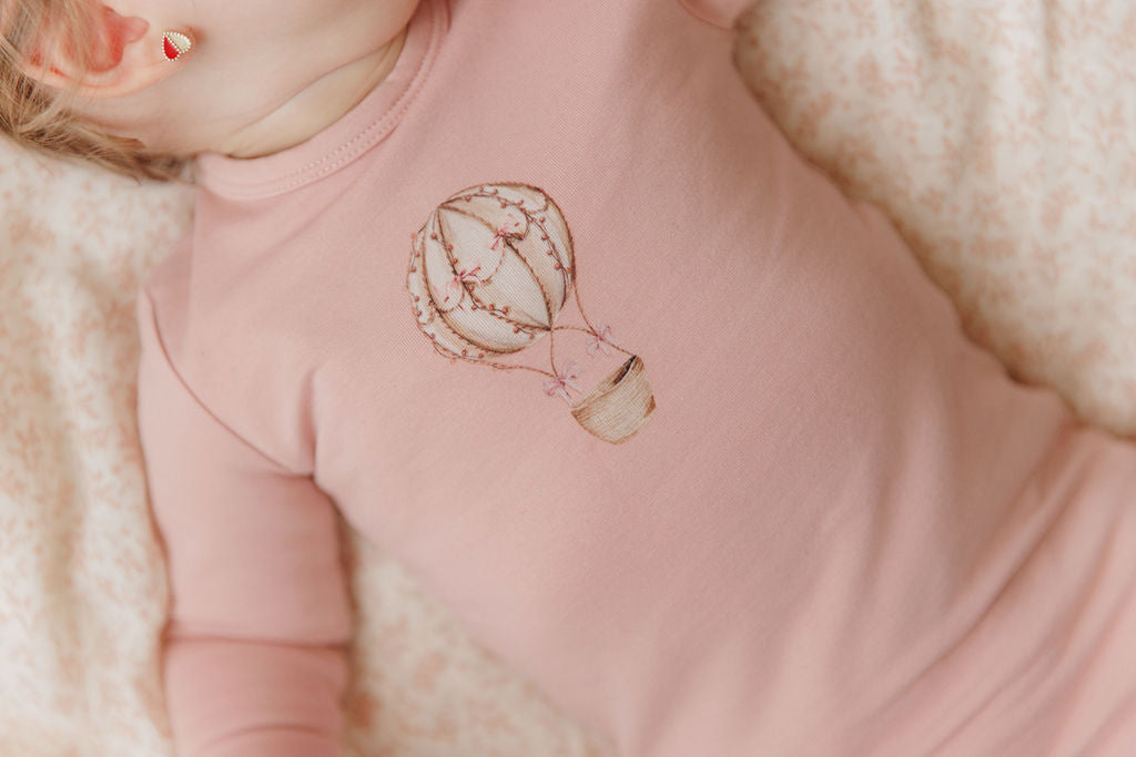 French terry hot air balloon collection layette set - Pink