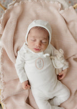 Load image into Gallery viewer, Bunny Pin Dot Collection - Ivory Girl - Footie + Bonnet
