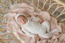 Load image into Gallery viewer, Bunny Pin Dot Collection - Ivory Girl - Footie + Bonnet
