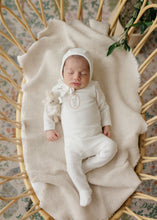 Load image into Gallery viewer, Bunny Pin Dot Collection - Ivory Girl - Footie + Bonnet
