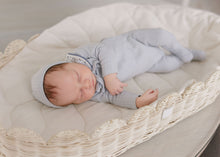 Load image into Gallery viewer, Floral Embroidered Collar Collection - Blue - Footie + Bonnet
