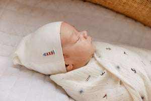 Printed nautical muslin swaddle - Ivory