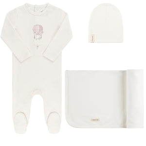 French terry hot air balloon layette set - Ivory/pink