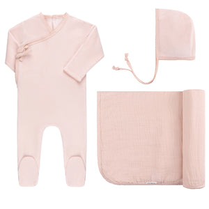 Velour kimono layette set - Baby pink