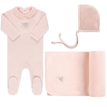 Load image into Gallery viewer, Velour embroidered metallic bee layette set - Pink

