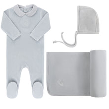 Load image into Gallery viewer, Velour embroidered metallic bee layette set - Blue
