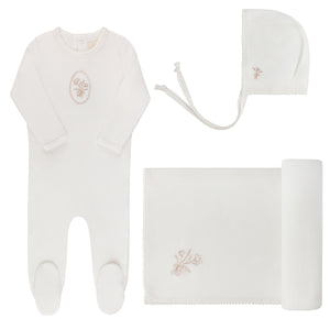 Velour center floral collection - layette set - Ivory/rosegold