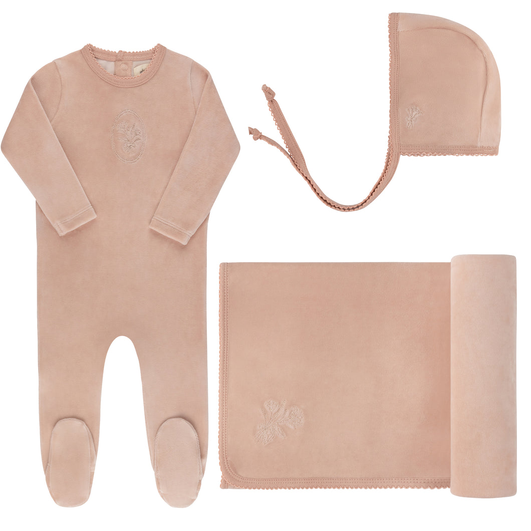 Velour center floral collection - layette set - Pink