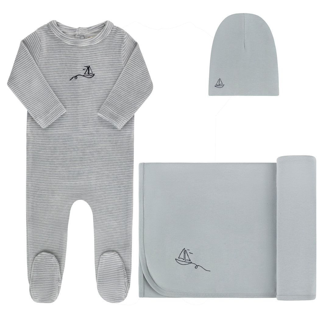 Velour stripe collection - layette set - Light blue