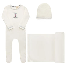 Load image into Gallery viewer, Cotton Crossstich Lighthouse Collection Layette Set - Ivory/blue
