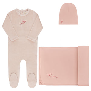 Velour stripe collection - layette set - Light pink