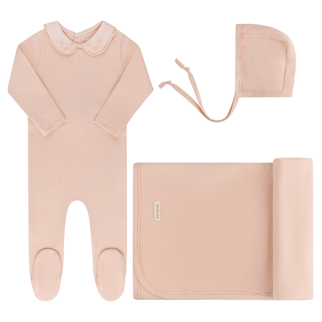 Embroidered collar collection layette set - Pink