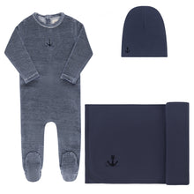 Load image into Gallery viewer, Velour stripe collection - layette set - Dark blue
