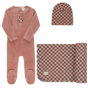 Velour plaid bear collection - Layette set - Pink