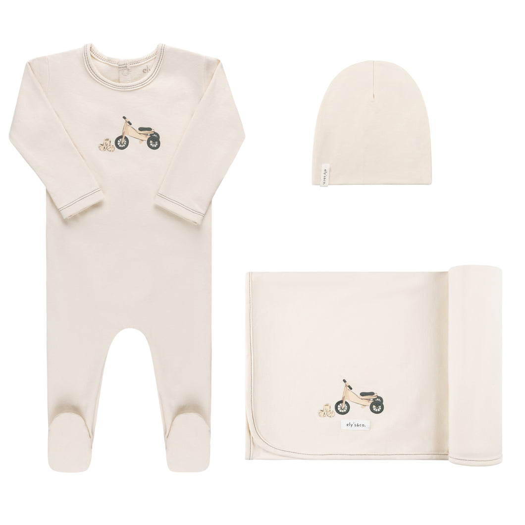 French terry ivory bike layette set