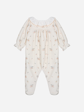 Load image into Gallery viewer, Beige floral velour footie
