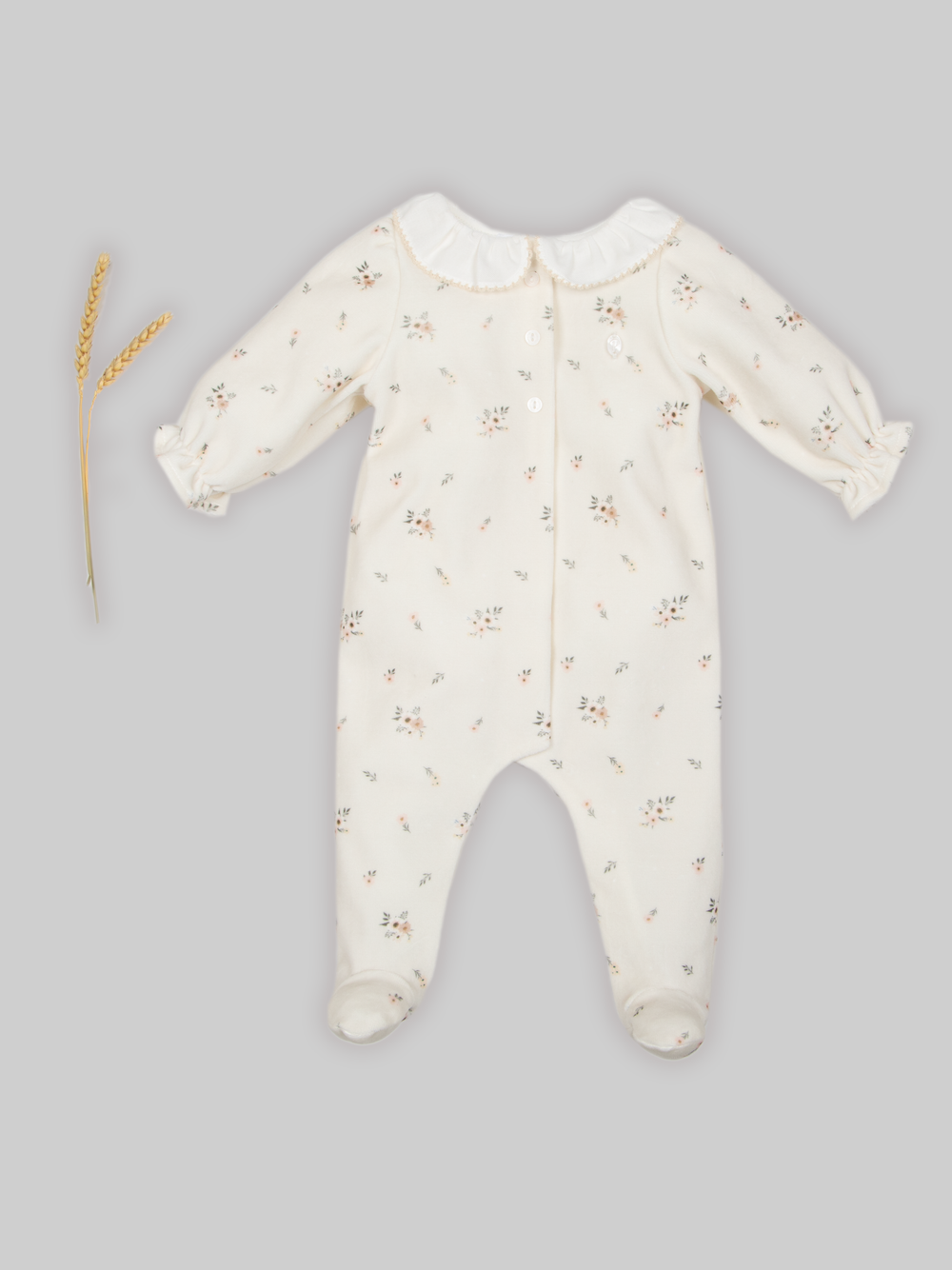 Beige floral velour footie