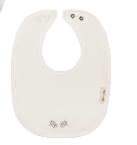 Organic cotton wide rib embroidered bib - Ivory/blue