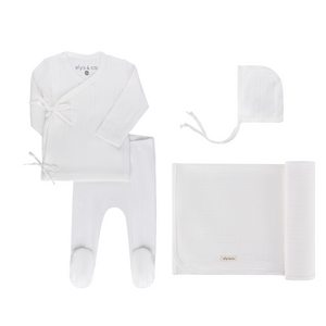 Pointelle bris set and bonnet with blanket - Cream